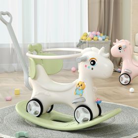 Rocking Horse for Toddlers, Balance Bike Ride On Toys with Push Handle,Backrest and Balance Board for Baby Girl and Boy, Unicorn Kids Green color