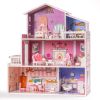 Robud Victoria Wooden Dollhouse for Kids with 24pcs Furniture Preschool Toy