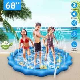 Sprinkler Splash Pad For Kids 68IN Inflatable Blow Up Pool Sprinkle Play Mat Summer Outdoor Water Toys (Color: Blue)