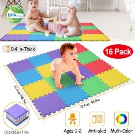 16Pcs Kids Puzzle Exercise Play Mat Interlocking Non-Toxic EVA Floor Mat Multi-Color Anti-Skid Playmat (Color: Multi-Color)