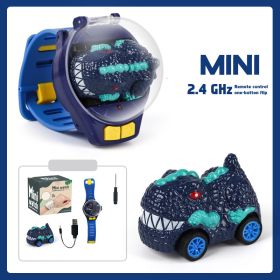 Children's Watch Remote Control Car Toy Dinosaur Car Rechargeable With Light (Color: Alloy Blue Dinosaur)