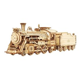 3D Wooden Puzzle Toy Assembly Locomotive Model Building (Type: MC501, Color: Natural)